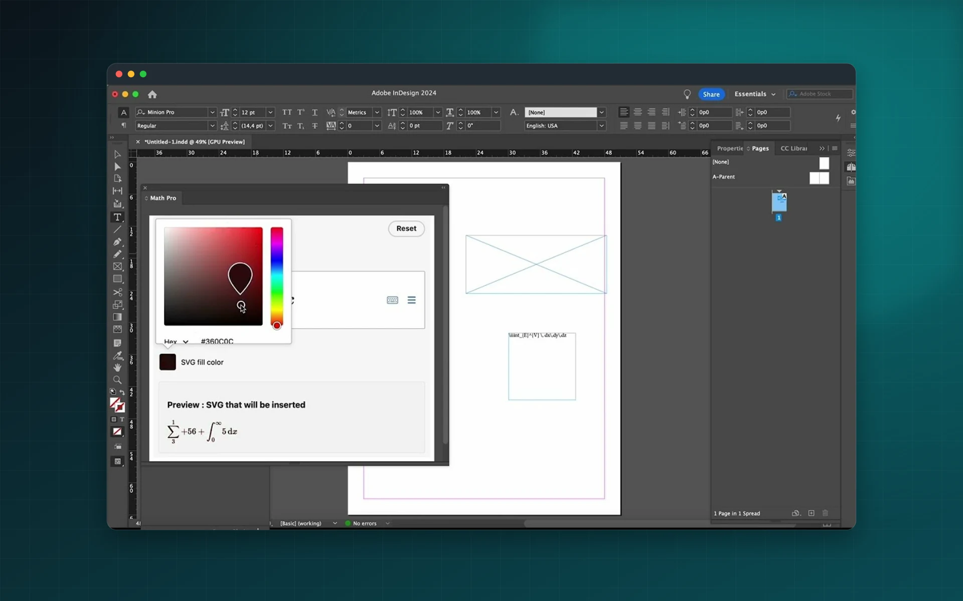 Math Pro for Adobe InDesign: see it inside the app