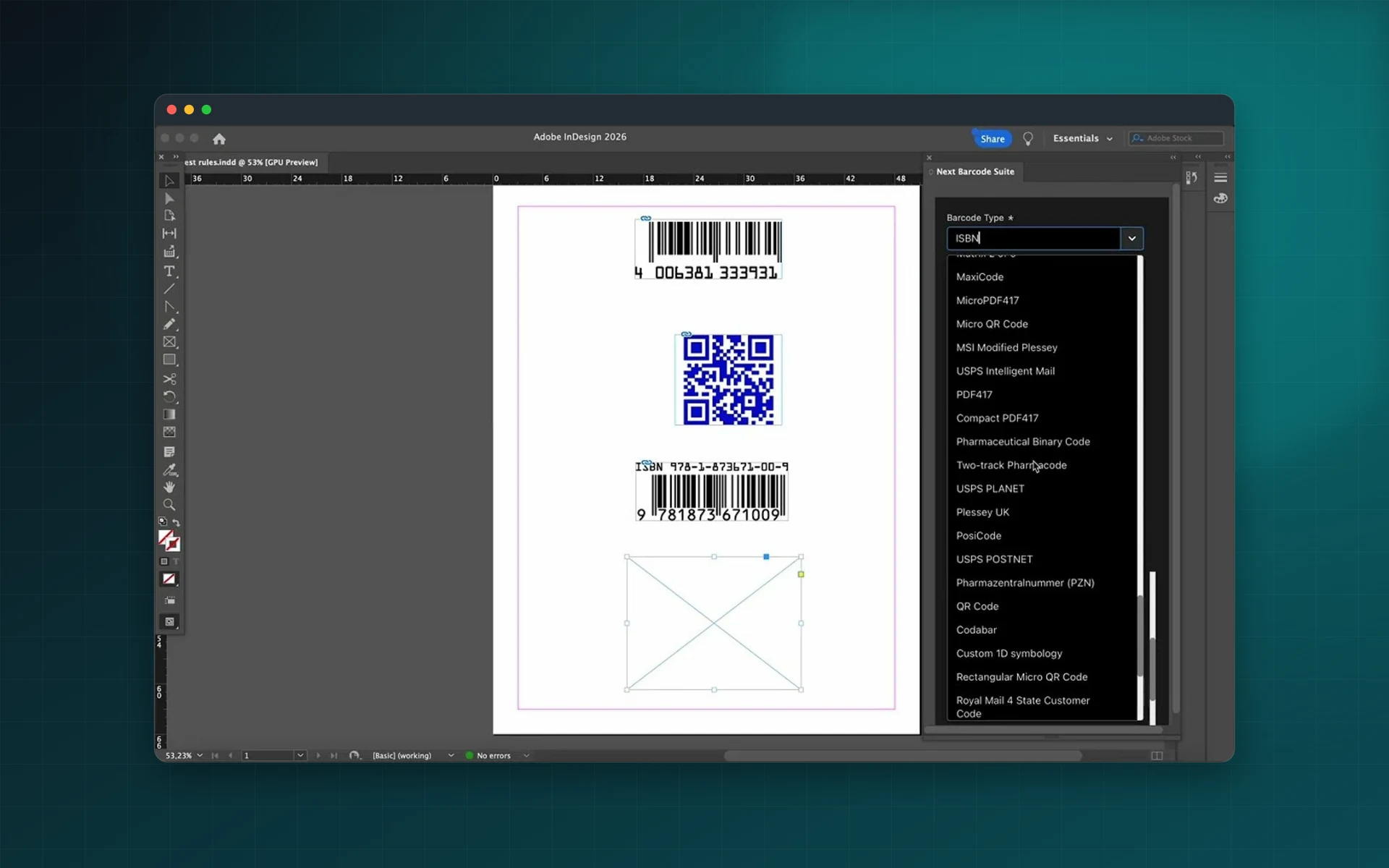 Next Barcode Suite for Adobe InDesign: see it inside the app