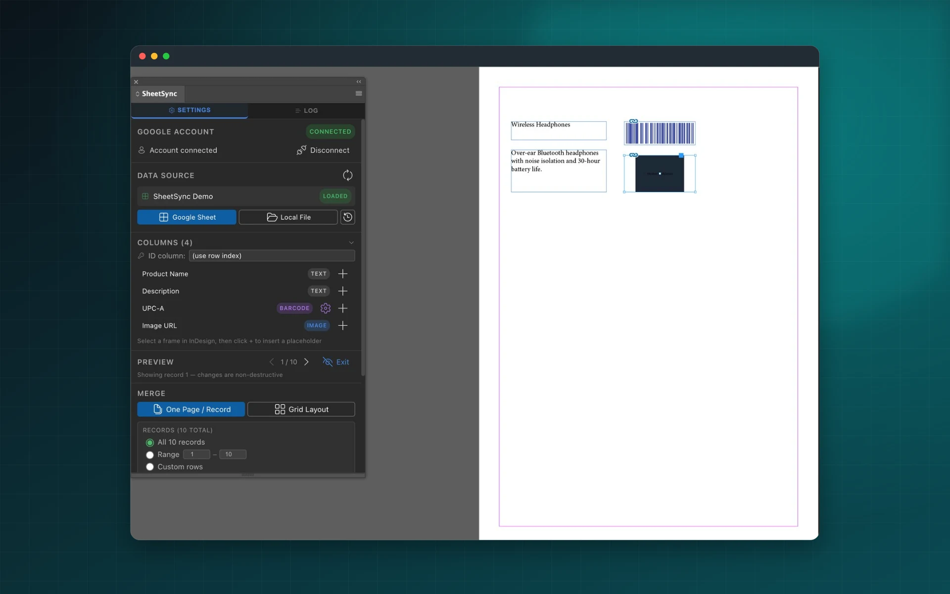Sheet Sync pour Adobe InDesign