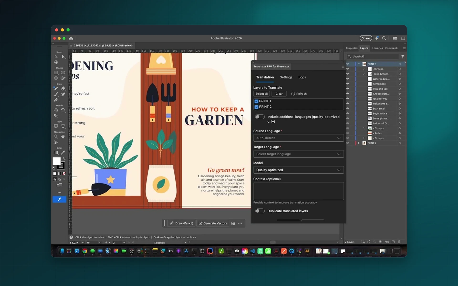 Translator PRO for Adobe Illustrator: see it inside the app