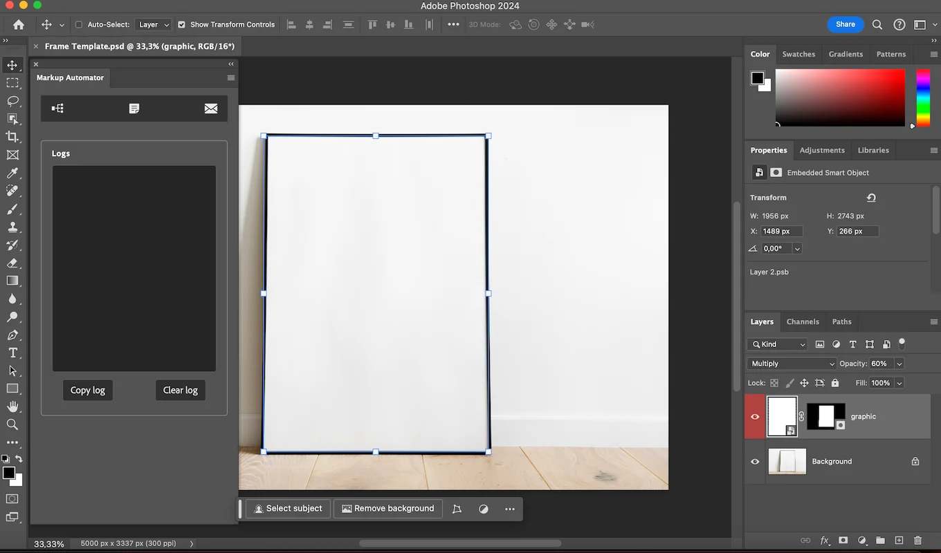 Export settings and log panel