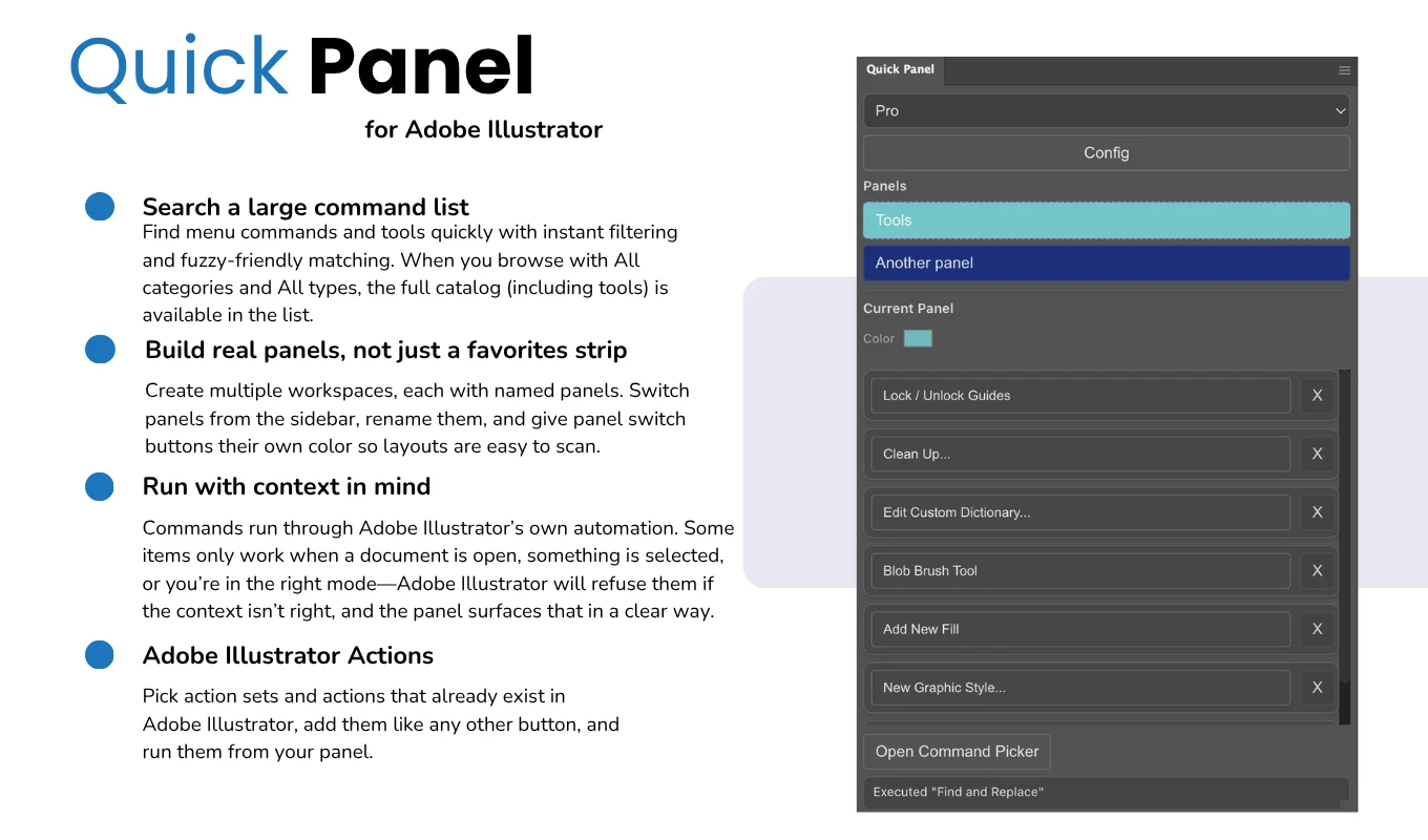 Command search, custom panels and Actions in Quick Panel