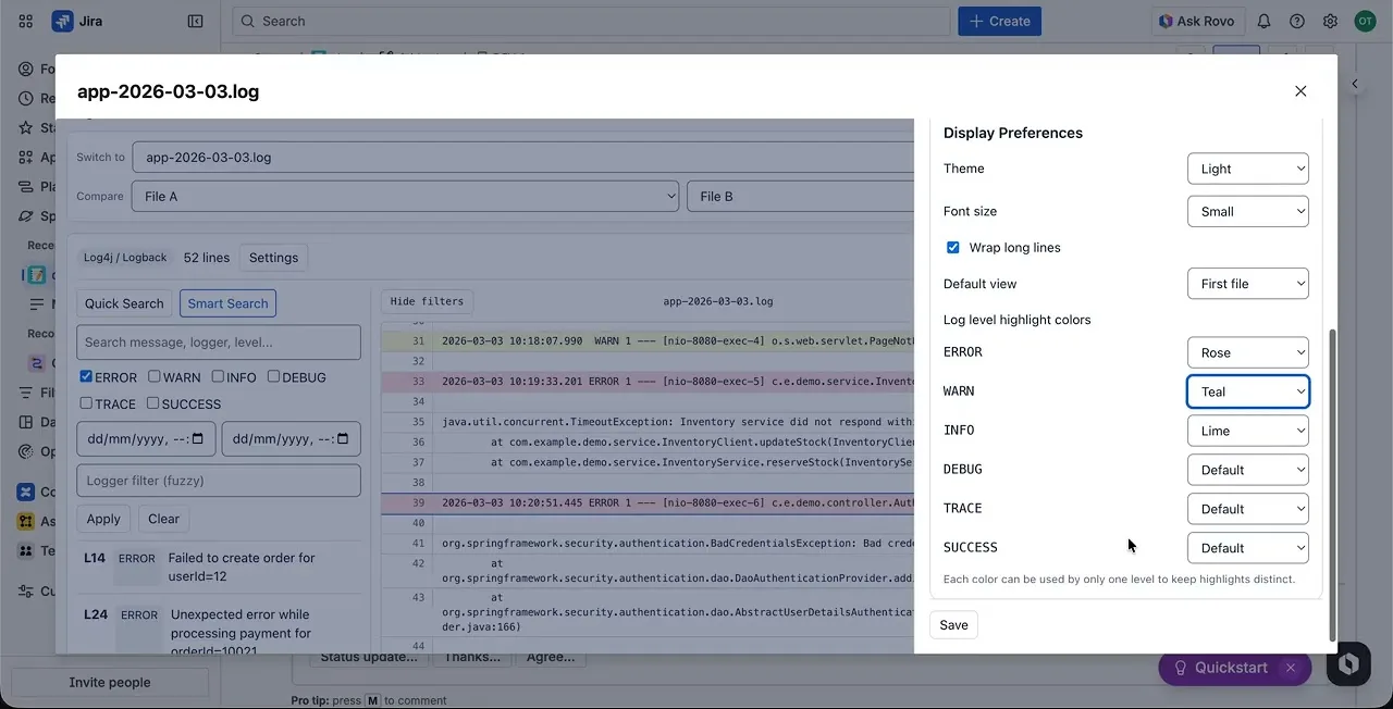 Log Viewer for Jira: open, search and compare logs