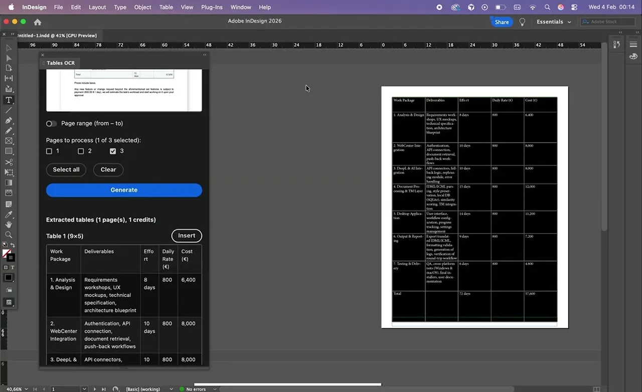 Turn scanned tables into editable InDesign tables